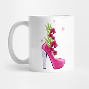 Womens Pink High Heels with Flowers for Women and Confident Girls Mug